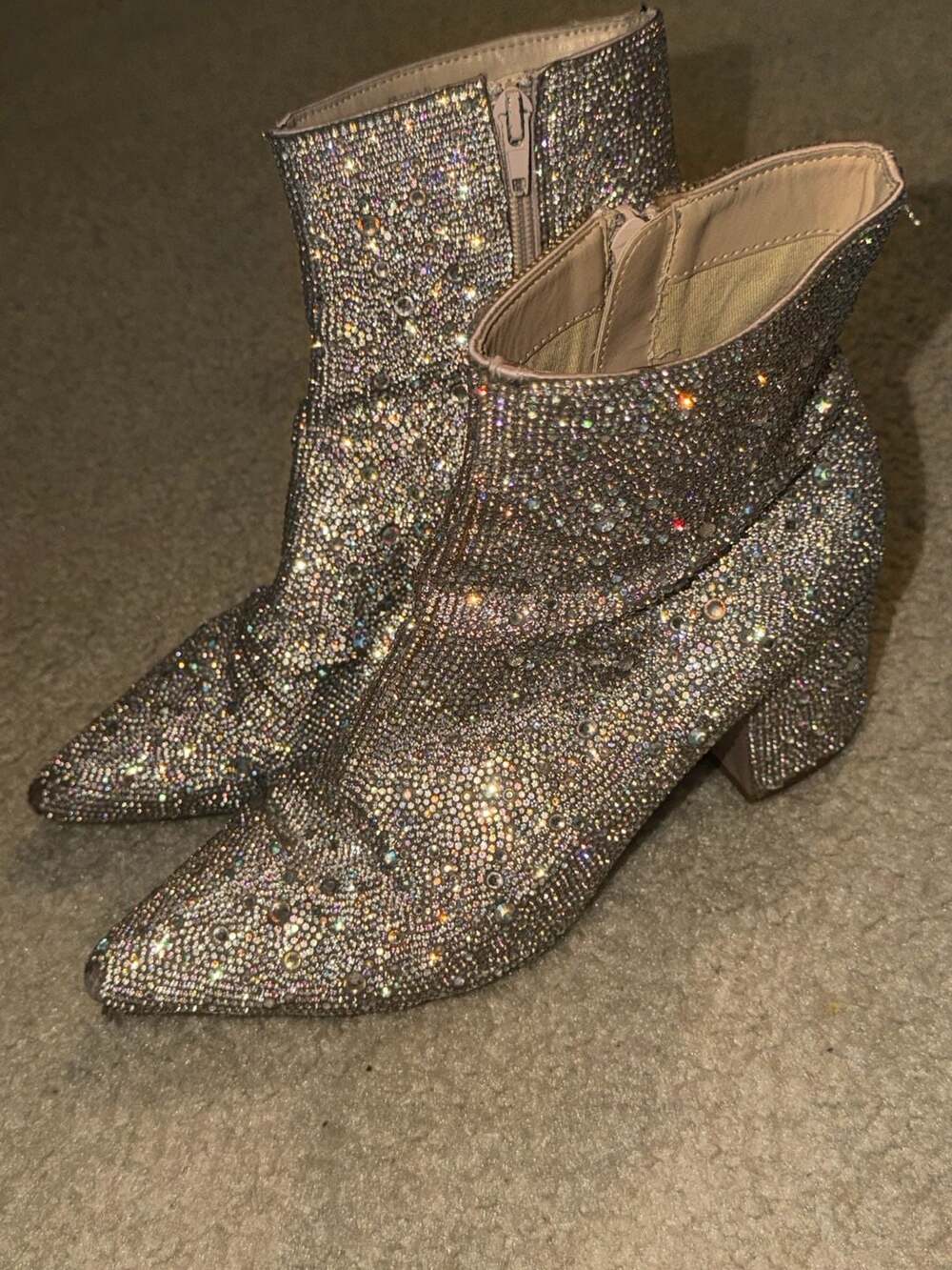 Betsey Johnson CADY Rhinestone Pointed Toe Chunky Block Heel Ankle Booties